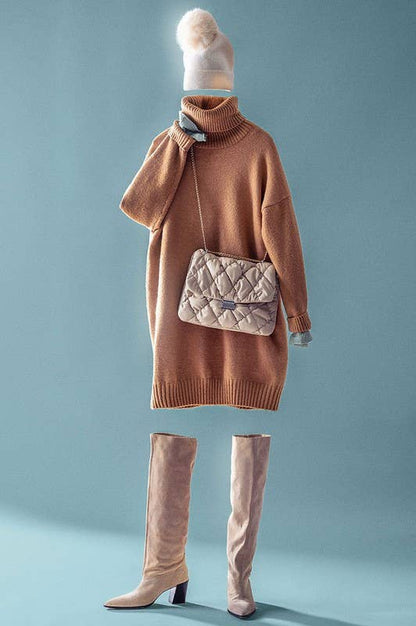 THICK TURTLENECK LOOSE FIT KNIT SWEATER DRESS