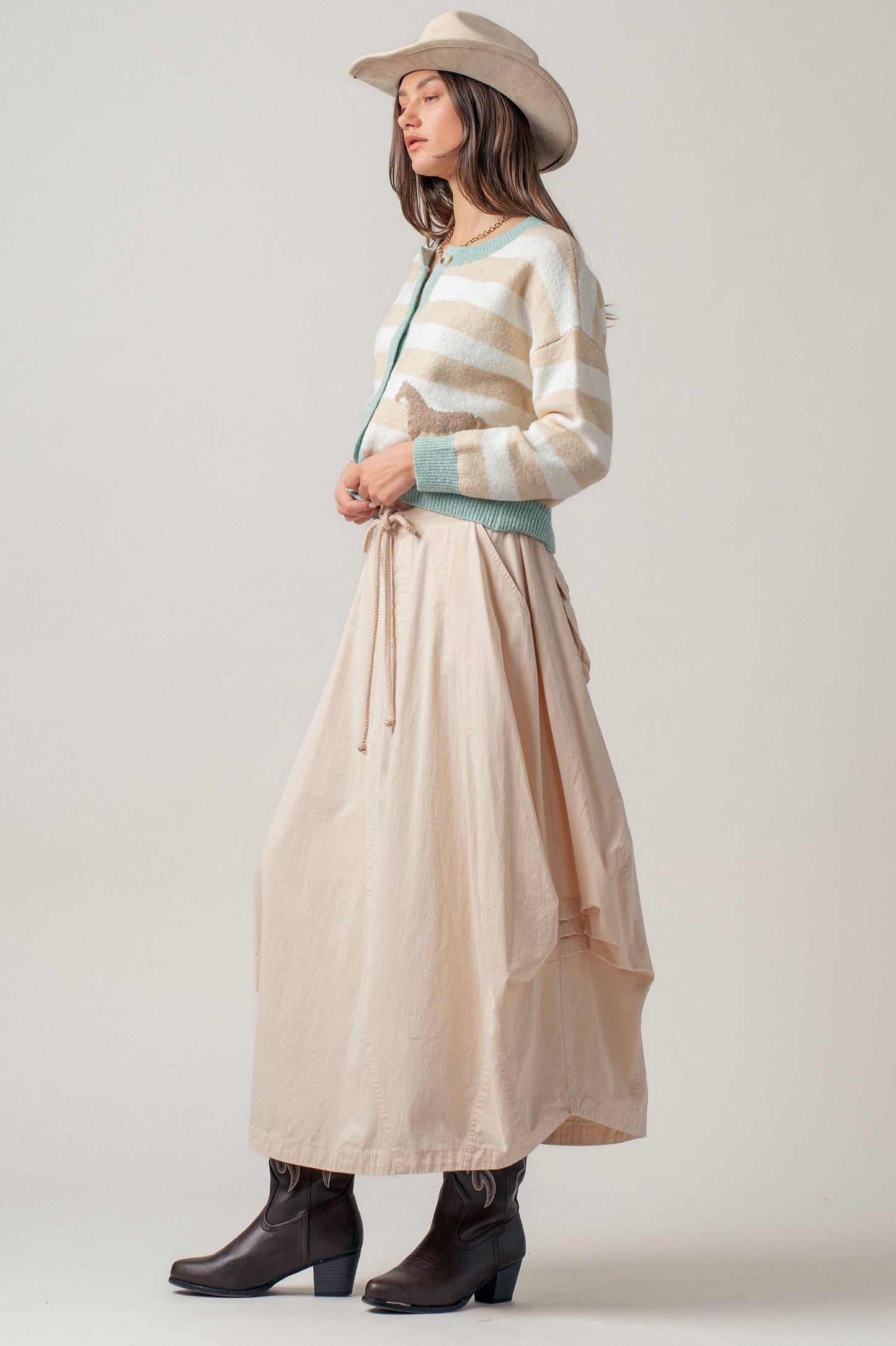 Urban Daizy - Balloon Hem Drawstring Maxi Skirt