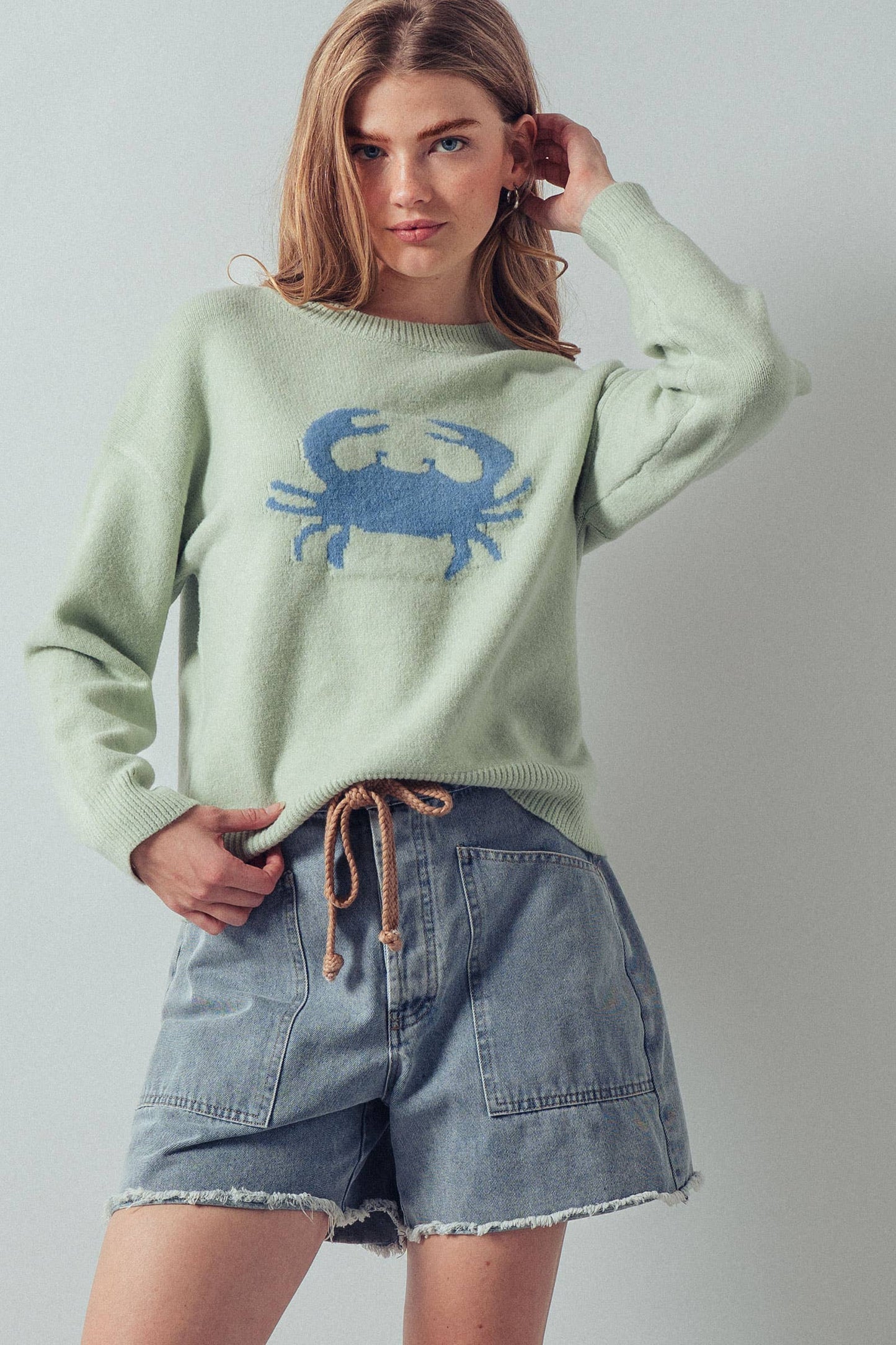 Urban Daizy - Crab Graphic Relaxed Knit Sweater