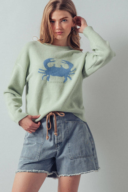 Urban Daizy - Crab Graphic Relaxed Knit Sweater