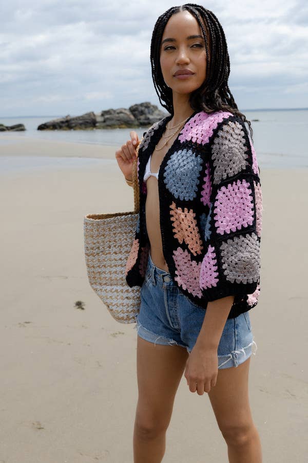 SAACHI - Modern Pastel Crochet Squared Short Jacket