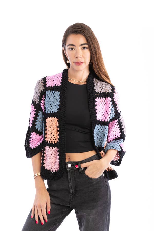 SAACHI - Modern Pastel Crochet Squared Short Jacket