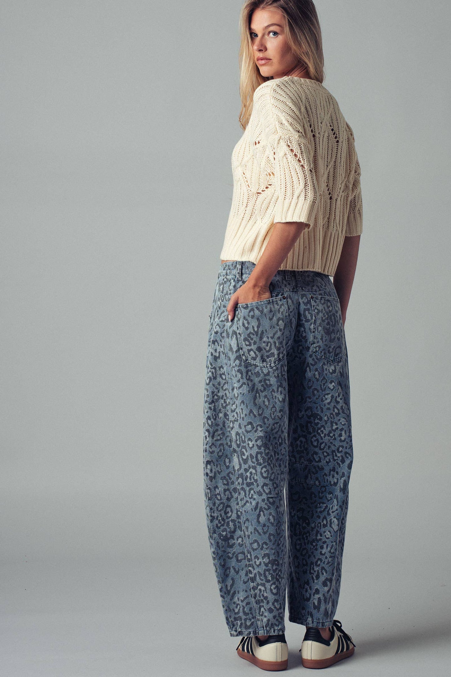 Urban Daizy - Leopard Print Relaxed Straight Denim Pants