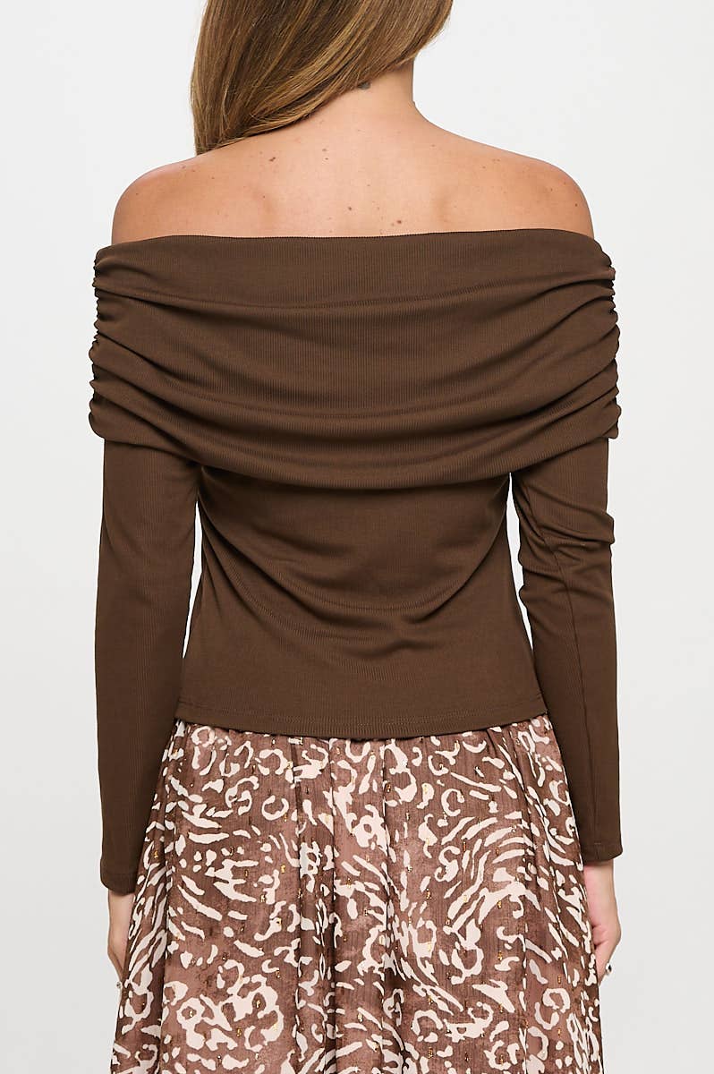 Renee C. - Made in USA Rib Knit Long Sleeve Off the Shoulder Top