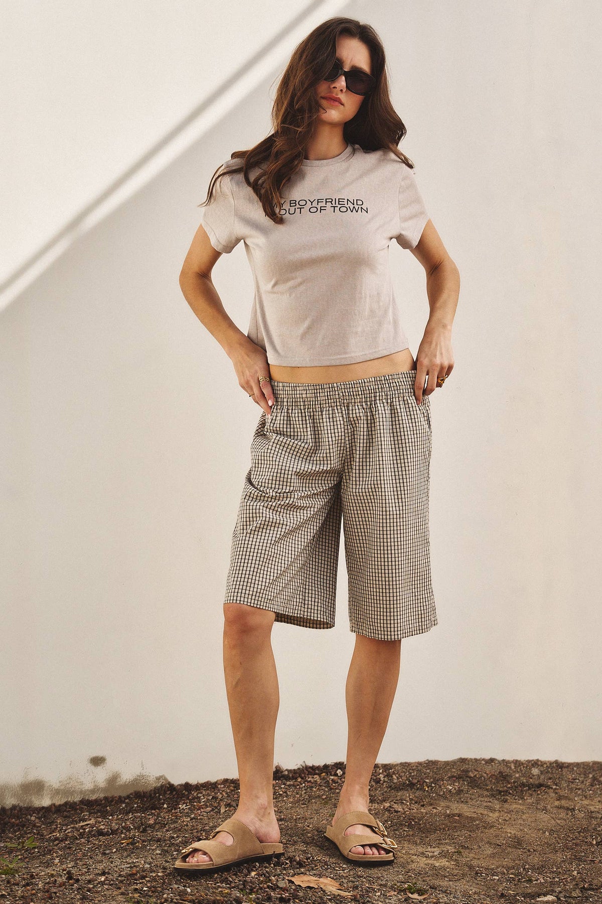 Urban Daizy - Classic Check Print Elastic Bermuda Shorts