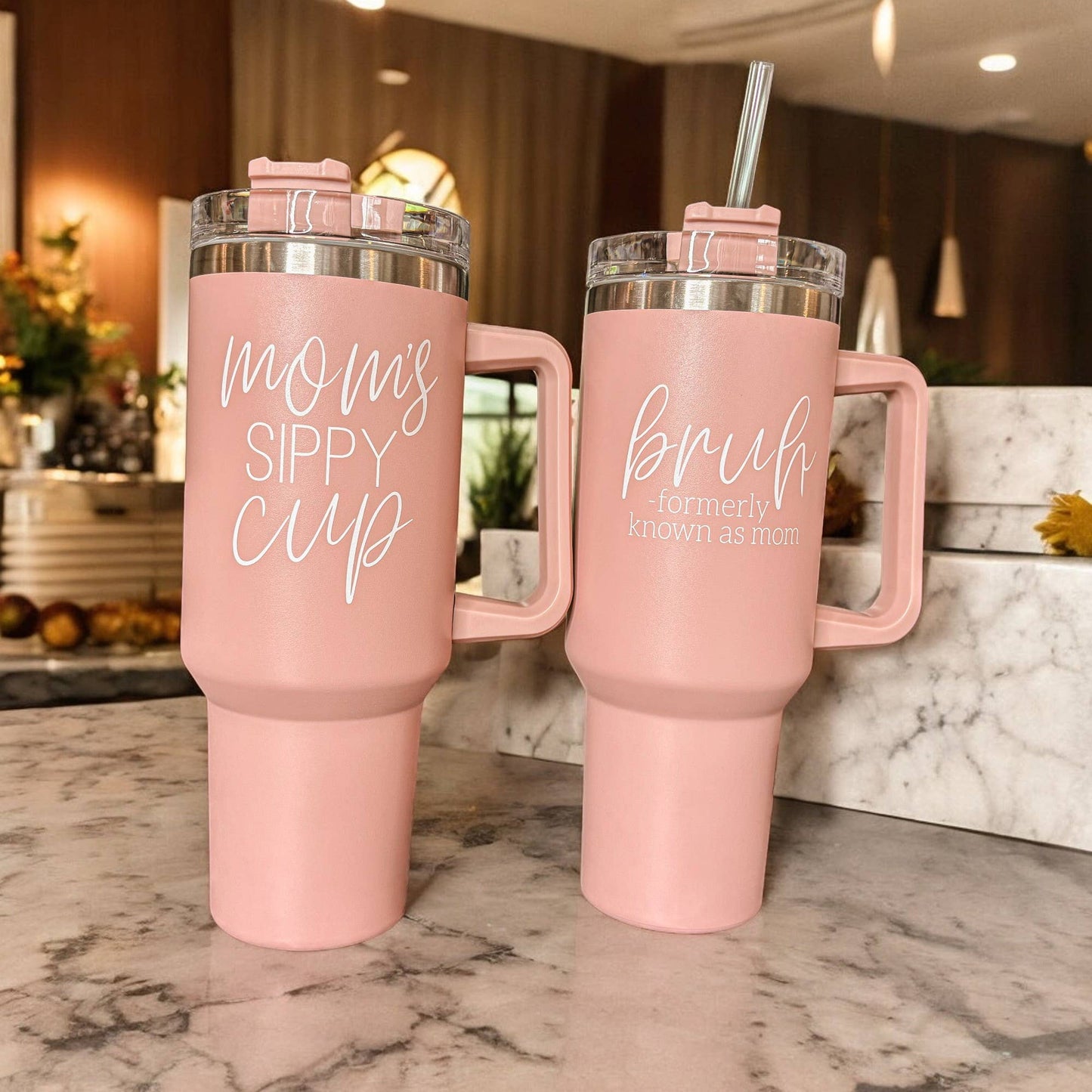 Gia Roma - Mom's Sippy Cup, Back to School Gift, 40 oz Pink Tumbler Lid: Mom's Sippy-Pink
