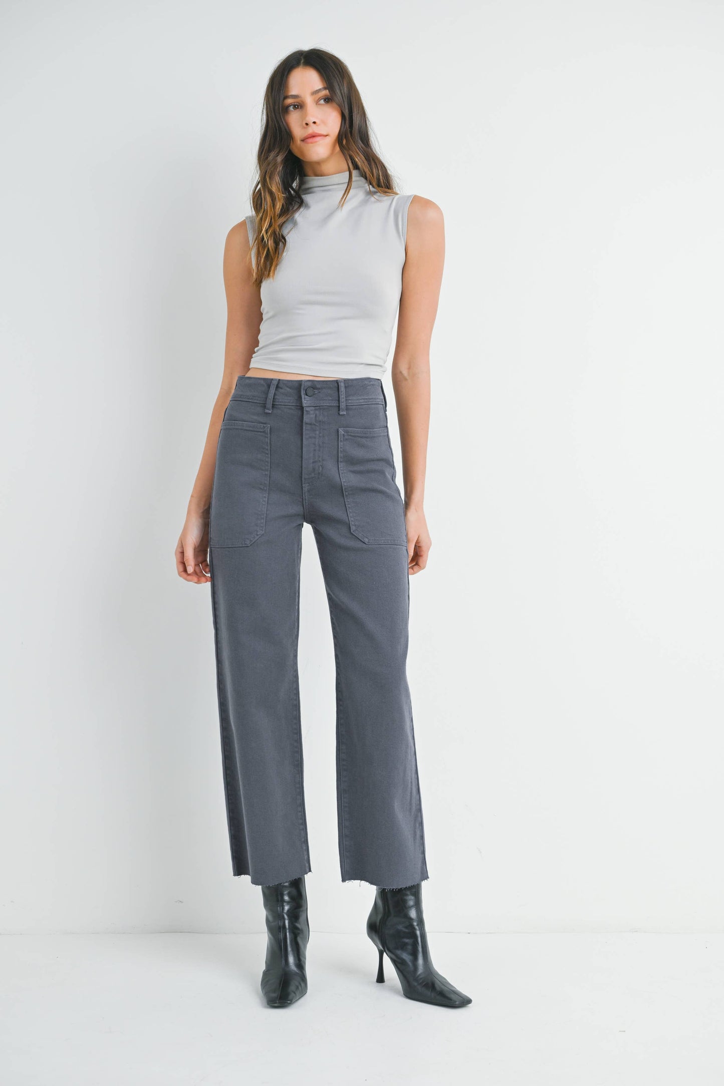 JUST BLACK DENIM - BP353J - CHARCOAL - High Rise Utility Wide Leg