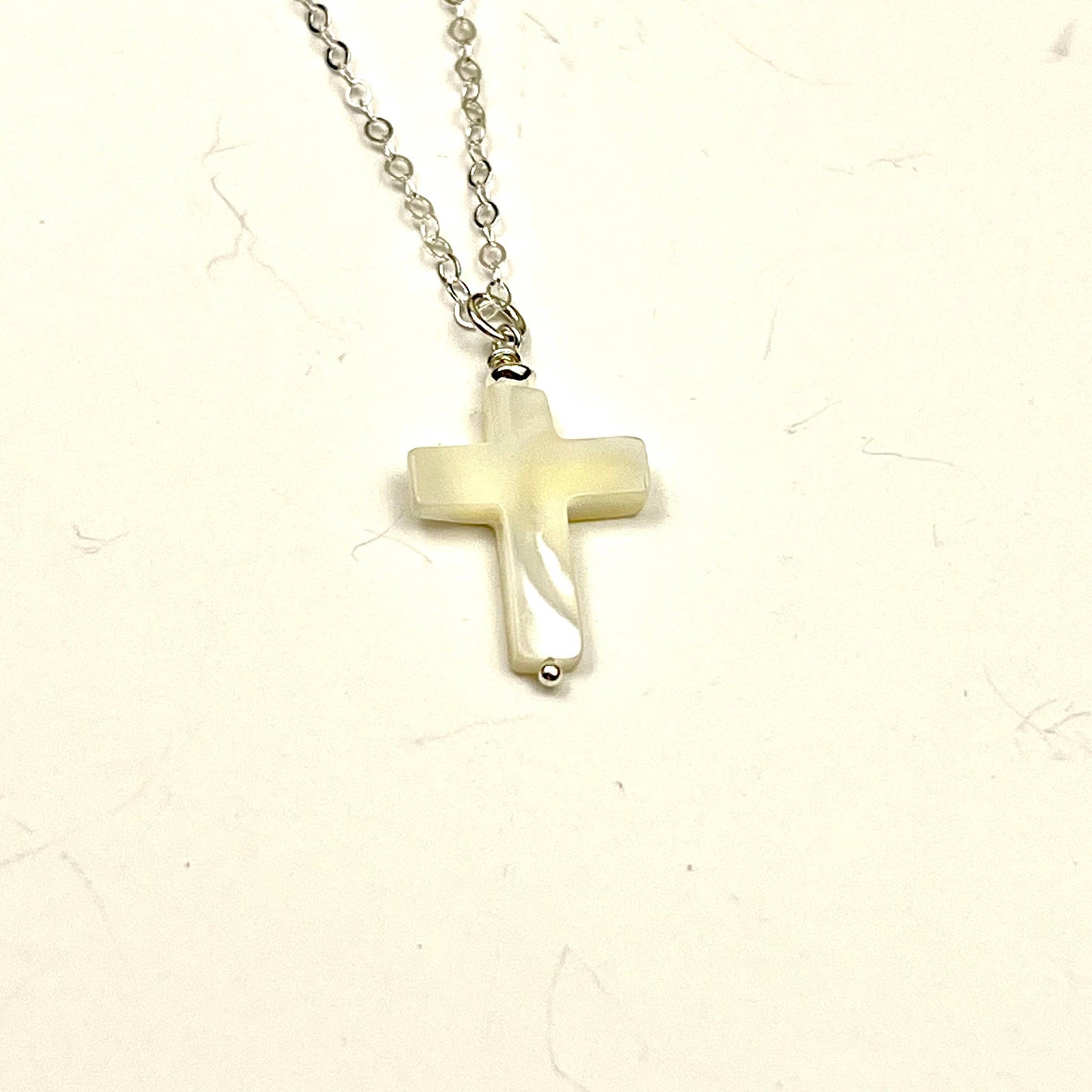 Jackie Gallagher Designs - Handmade Coastal Jewelry - Mother of Pearl Cross Necklace