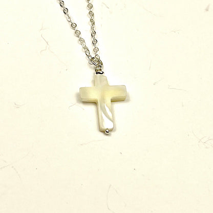 Jackie Gallagher Designs - Handmade Coastal Jewelry - Mother of Pearl Cross Necklace