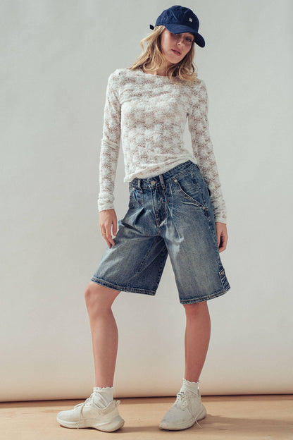 Urban Daizy - Wide-Leg Utility Denim Bermuda Shorts