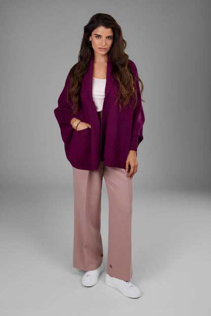 SAACHI - Open Front Oversized Cardigan Sweater: Red