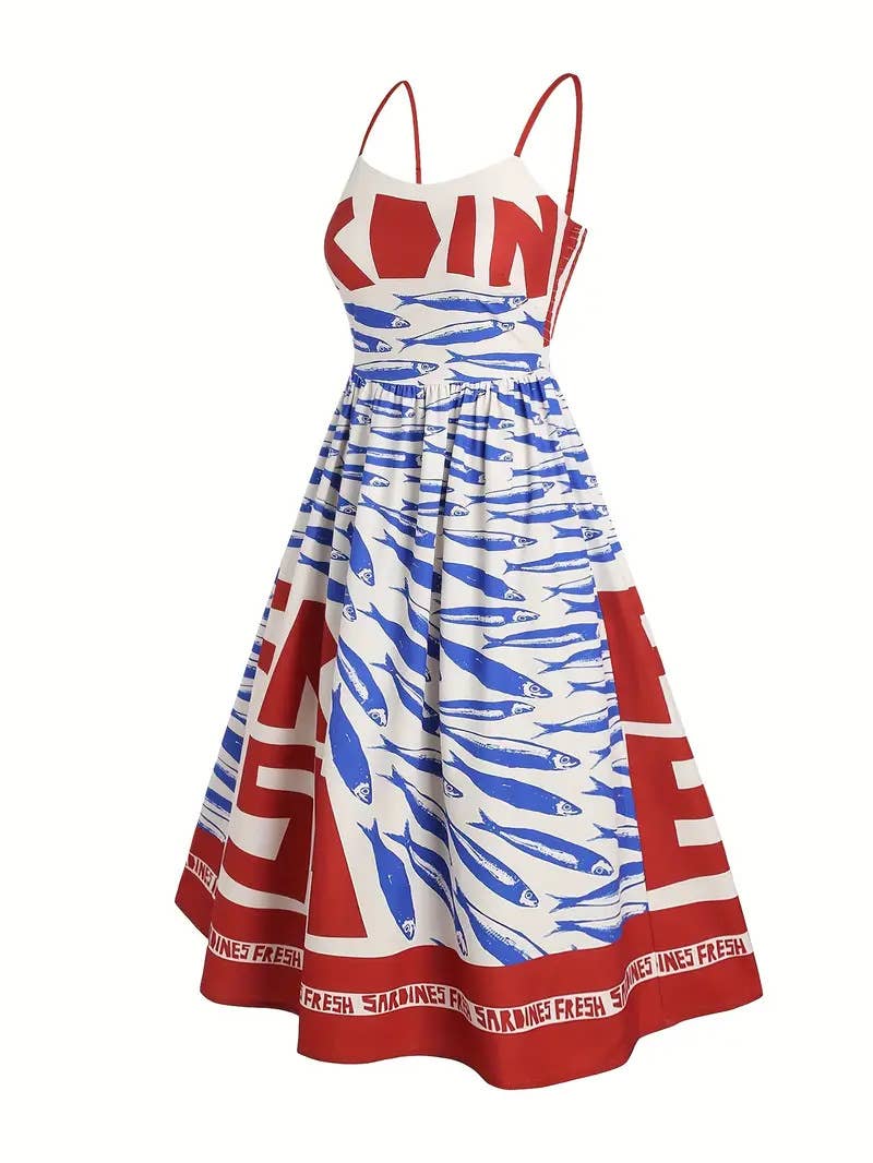 Rosa Clothing - Smocked mackerel print sundress seaside ocean strap dress