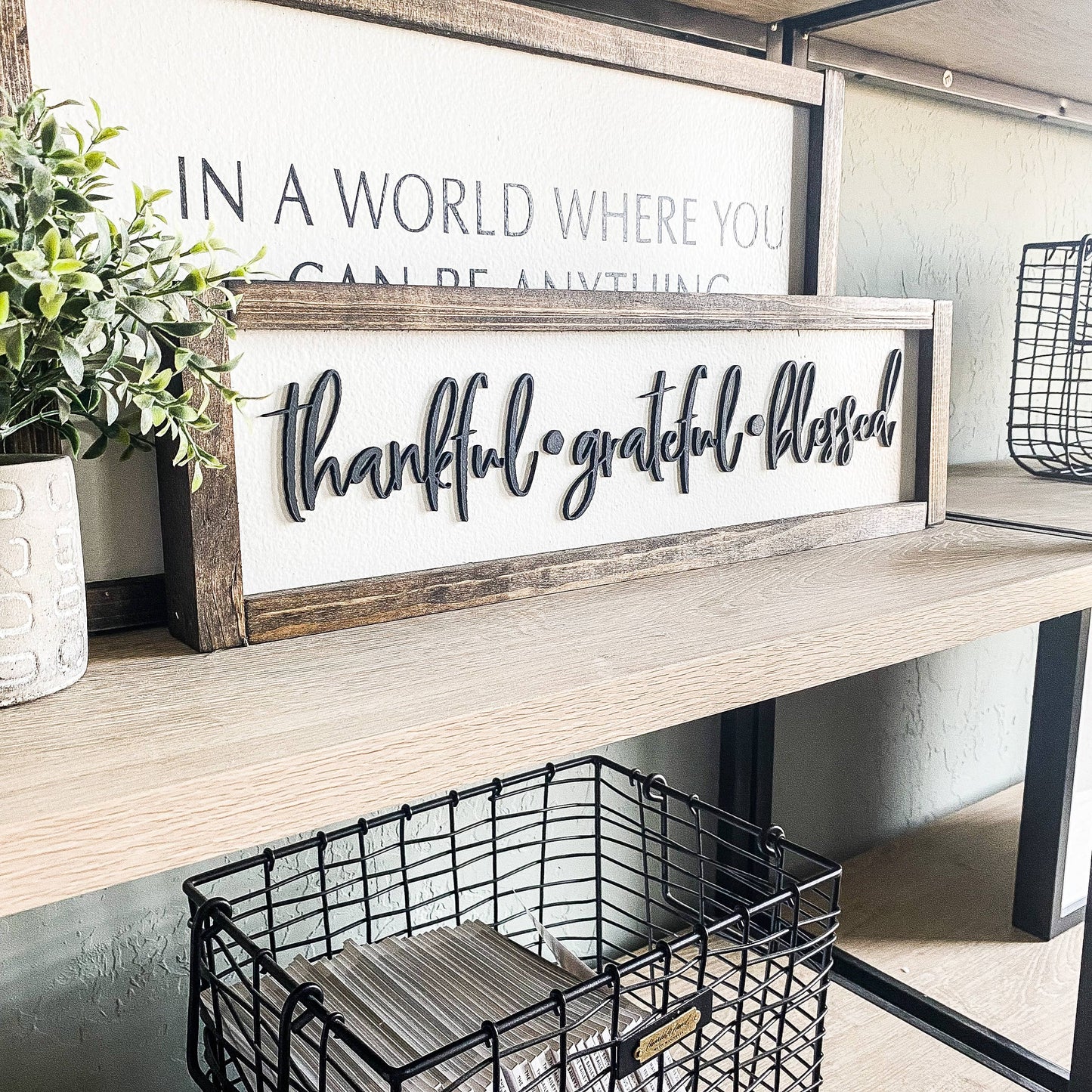 Dakota + Pine Design Co. - Thankful Grateful Blessed Sign: Special Walnut