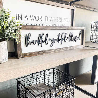 Dakota + Pine Design Co. - Thankful Grateful Blessed Sign: Special Walnut