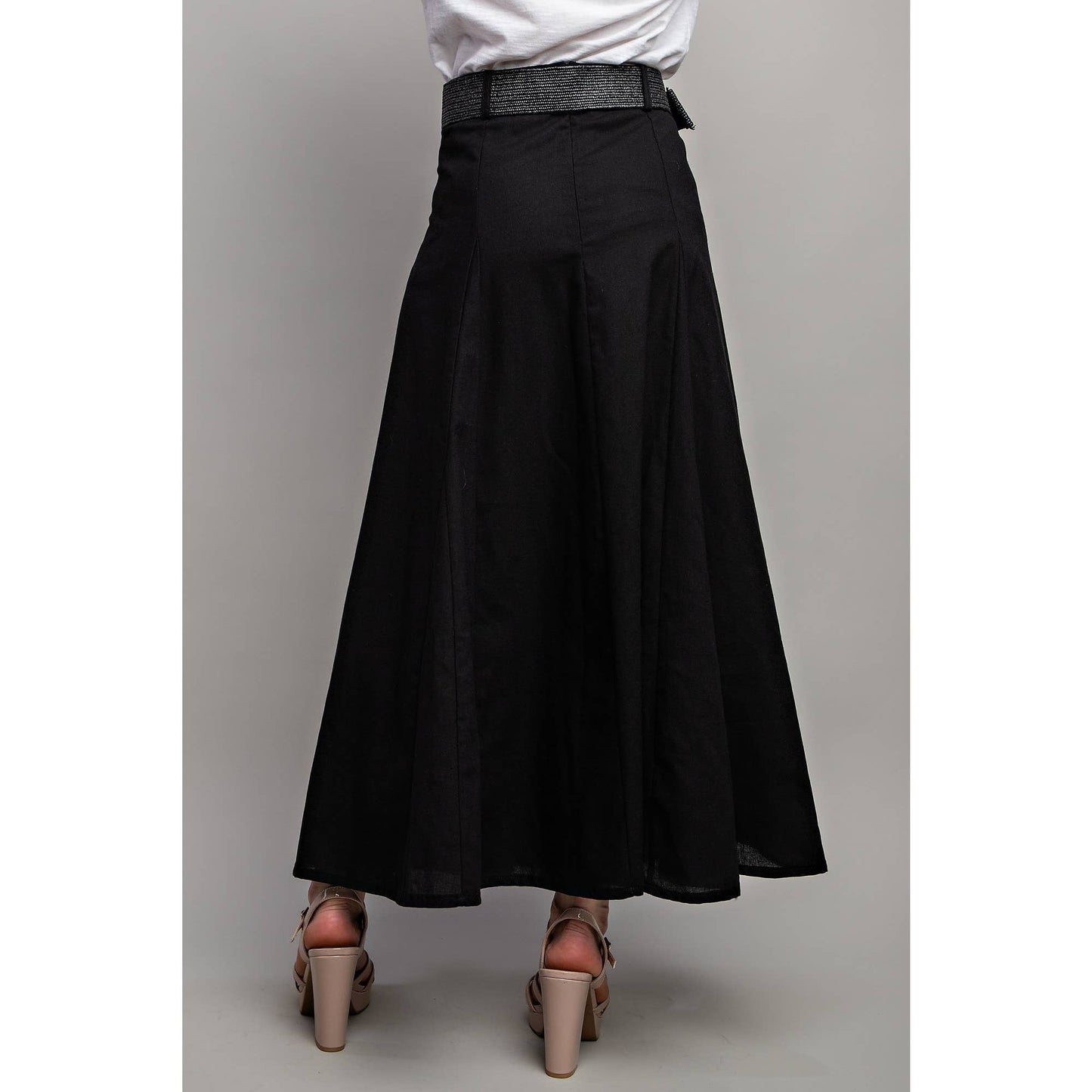 Sweet Generis - LINEN MAXI FLARE SKIRT with TRIM BELT