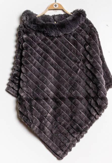 Poncho Striped Fake Faux Fur Loowie: Navy