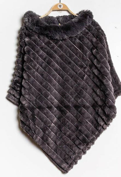 Poncho Striped Fake Faux Fur Loowie: Navy