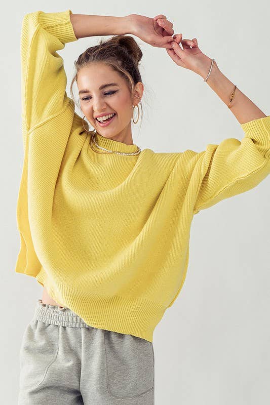 OVERSIZED SIDE SLIT CREW NECK COZY SWEATER: PINEAPPLE / S-2/M-2/L-2