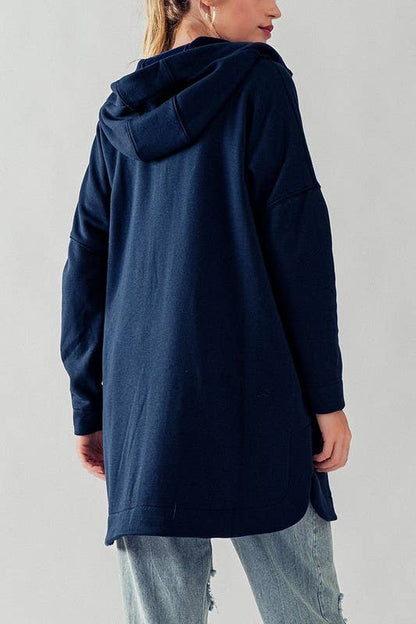 Oversized Side-Slit Zip-Up Hoodie Jacket