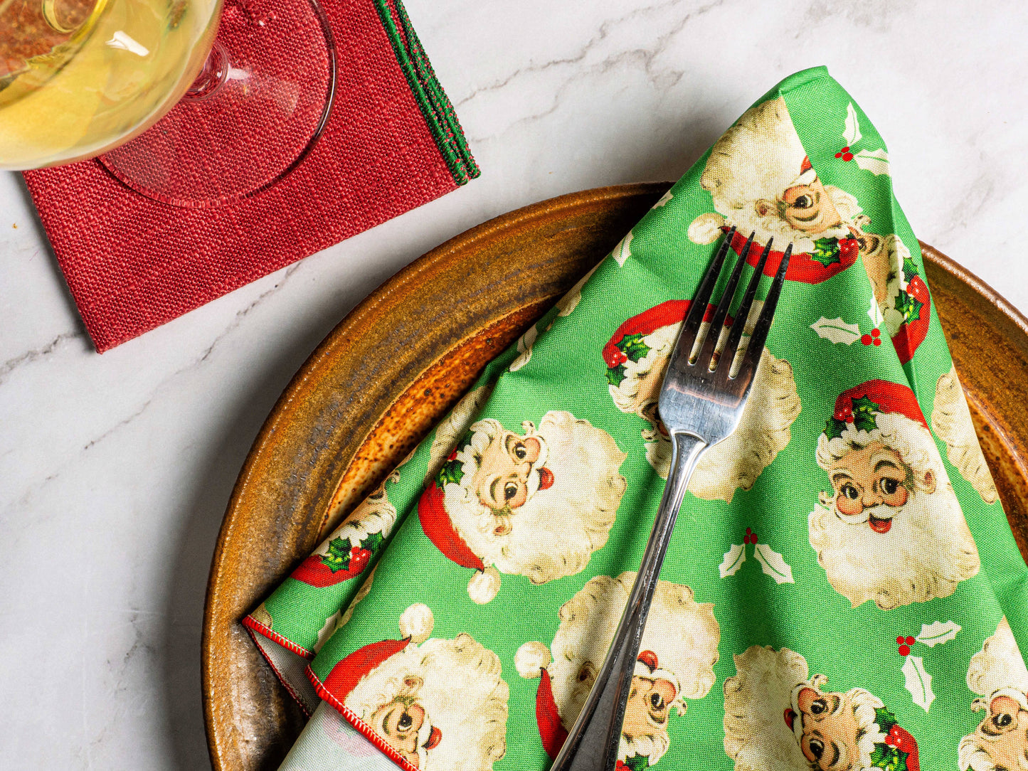 Dot and Army - Vintage Santa Cloth Napkins, set of four