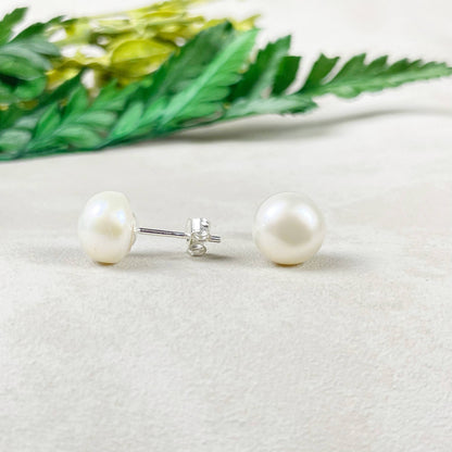 Ewelina Pas Jewelry - Silver 8mm Freshwater Pearl Orb Stud Earrings
