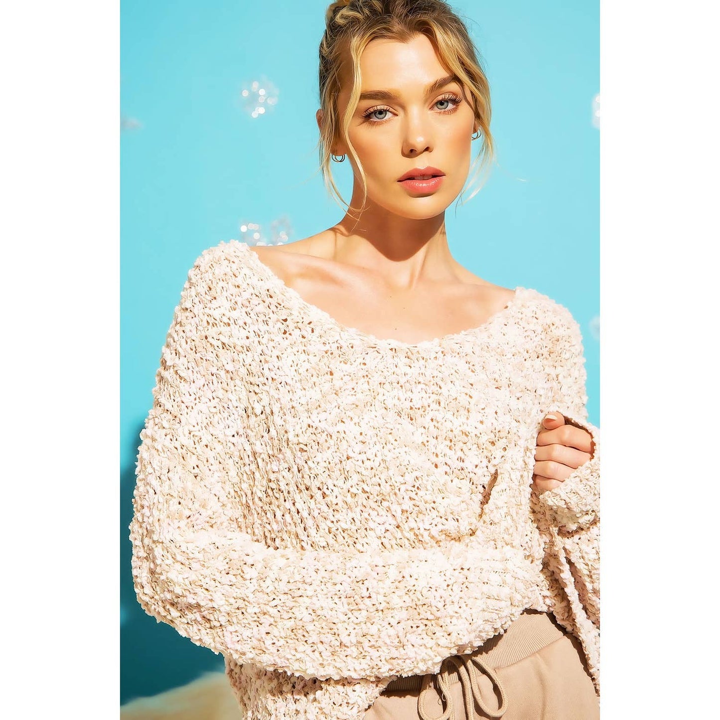 Sweet Generis - LOOSE POPCORN KNIT BOAT NECK PULLOVER