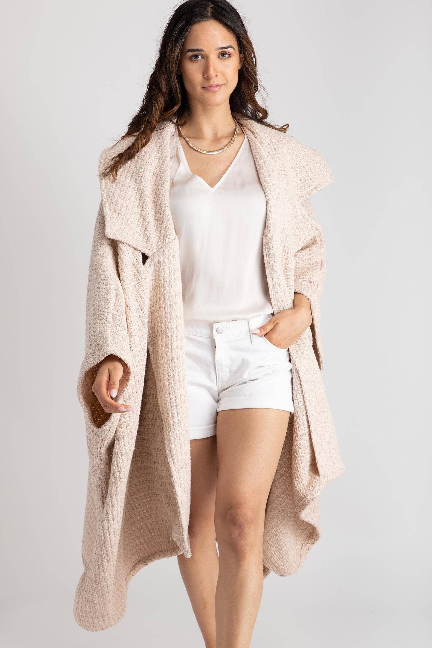 SAACHI - Comfy Oversized Waffle Knit Collared Jacket