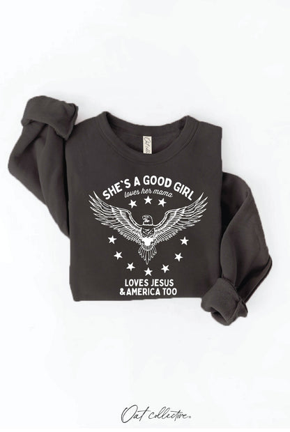 OAT COLLECTIVE - SHE'S A GOOD GIRL Graphic Sweatshirt - Pullover Style: DARK H. SAGE / S
