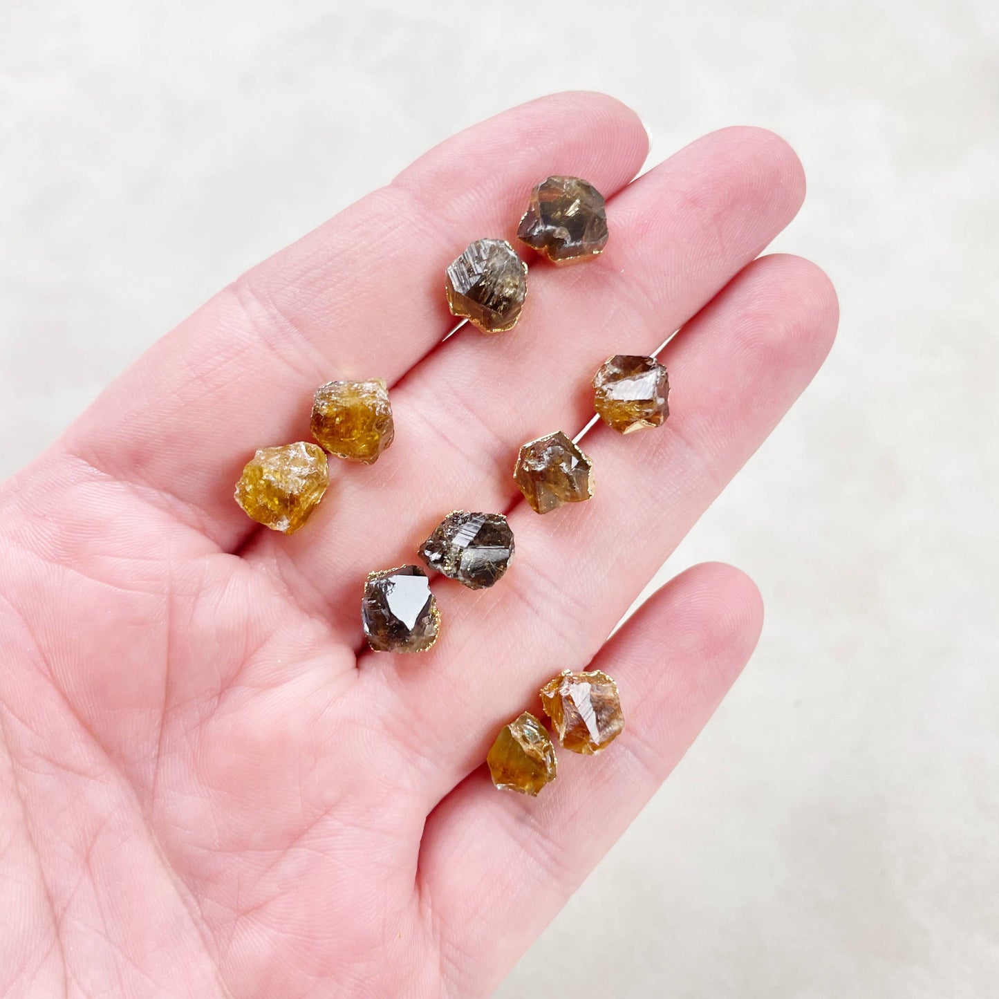 Ewelina Pas Jewelry - Rough Golden Amethyst Citrine Nugget Gemstone Stud Earrings