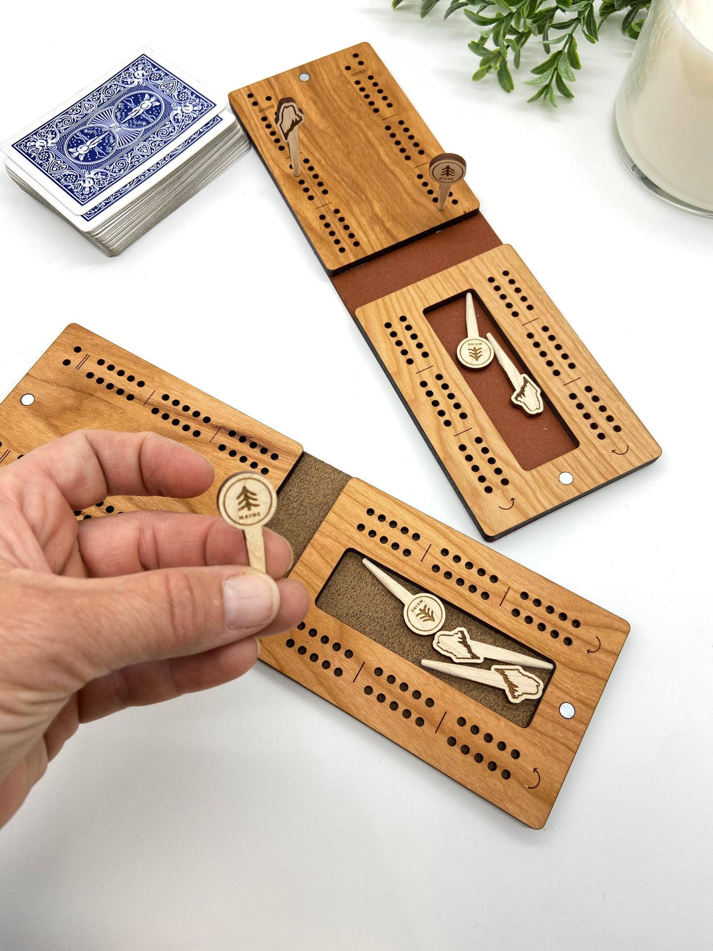 Cast & Carve - Travel Cribbage Board - Custom Design with Unique Pegs: Check Customize Box Below to Share Details for your board / No Extra Engrave Inside Board