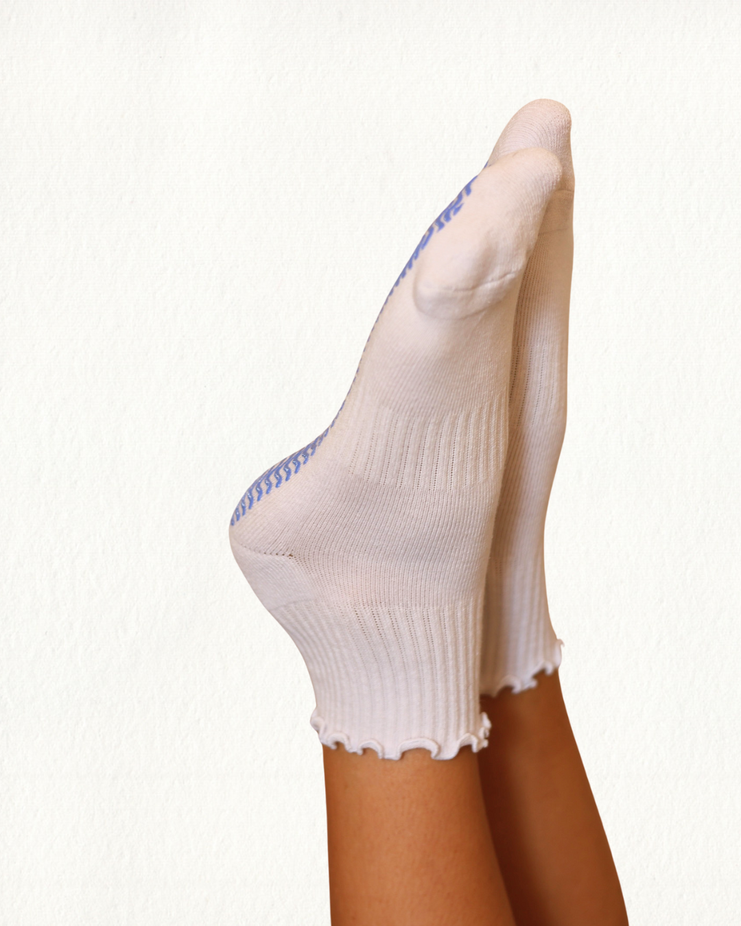Grounded Grip Socks - White Ruffle Grip Socks, Pilates & Barre Socks