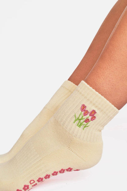 Grounded Grip Socks - Cropped Crew Baby Yellow Grip Socks, Pilates, Barre, Lagree