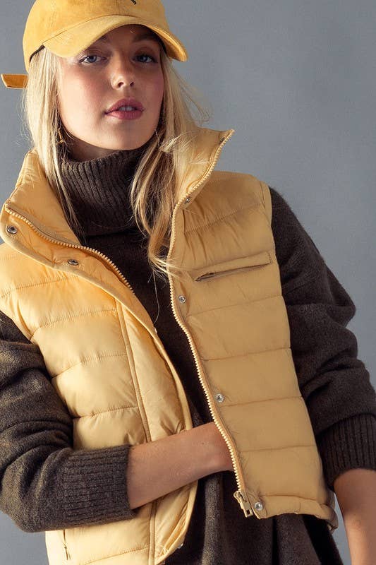 Urban Daizy - STRIPE QUILTED STAND COLLAR PADDED VEST JACKET : YELLOW STONE / S-2/M-2/L-2