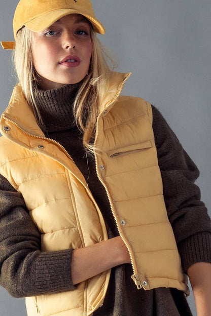 Urban Daizy - STRIPE QUILTED STAND COLLAR PADDED VEST JACKET : YELLOW STONE / S-2/M-2/L-2