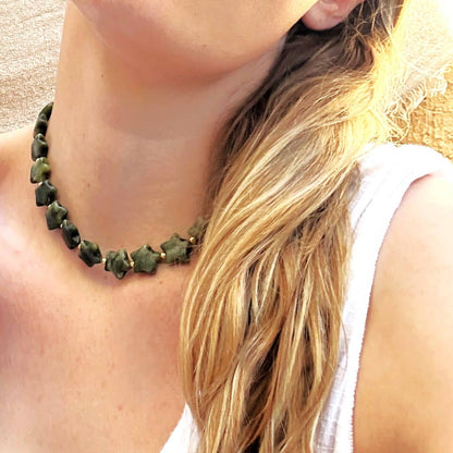 The Silver Wren - Wild Star Jade Beaded Necklace
