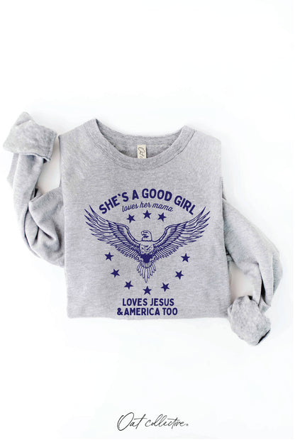 OAT COLLECTIVE - SHE'S A GOOD GIRL Graphic Sweatshirt - Pullover Style: DARK H. SAGE / M
