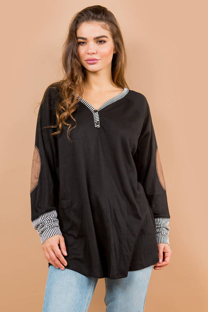 Orange Farm Clothing - Oversized Elbow Patch Tunic-2 Colors: BLACK / LARGE