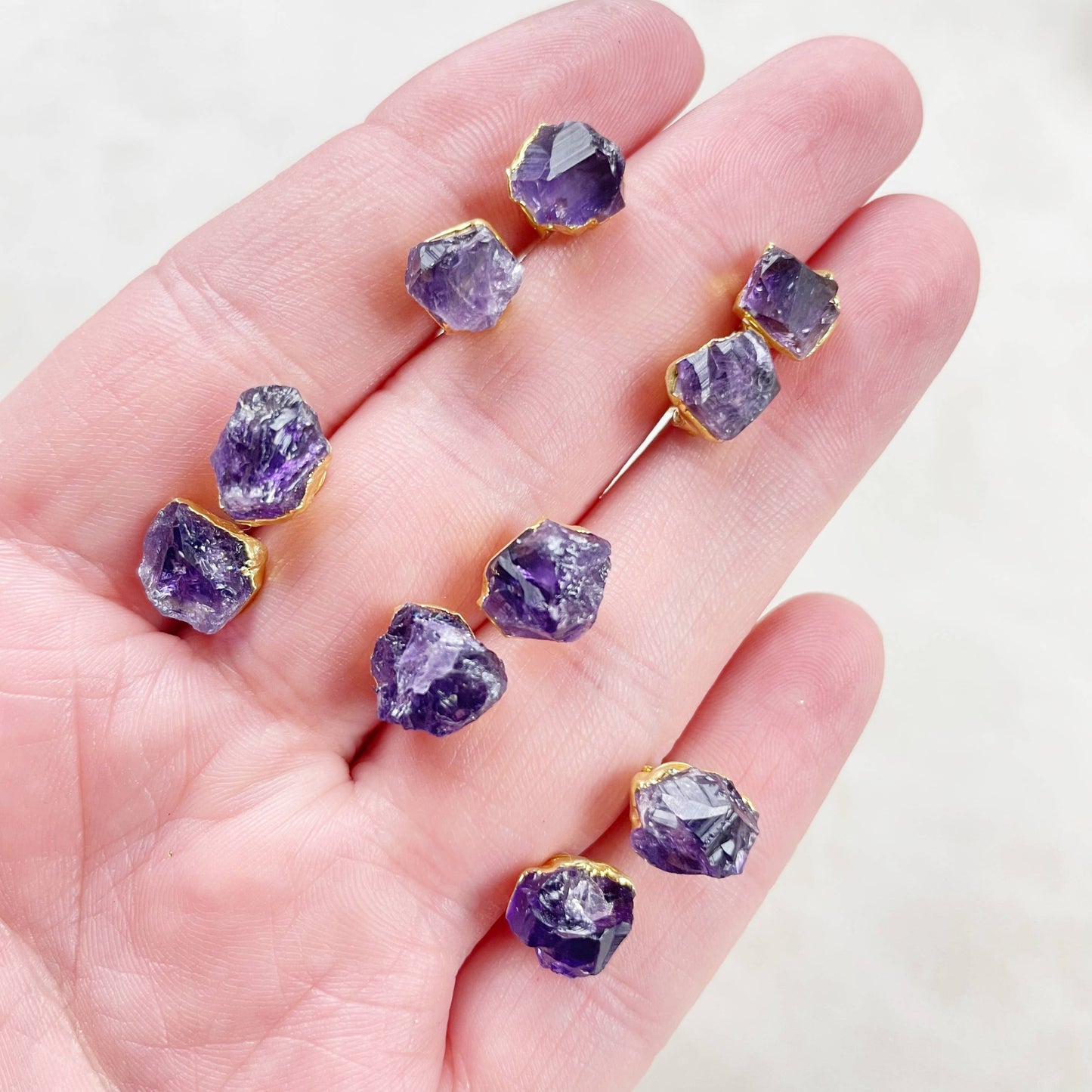 Ewelina Pas Jewelry - Rough Amethyst Nugget Gemstone Stud Earrings