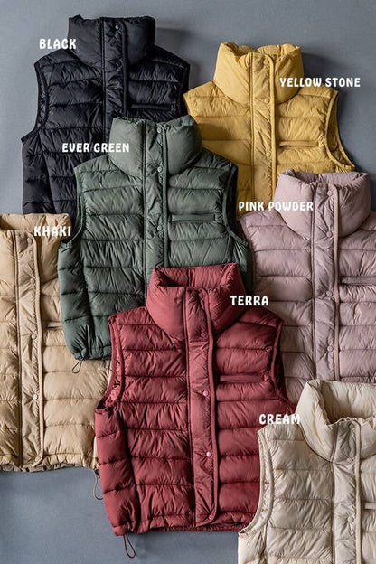 Urban Daizy - STRIPE QUILTED STAND COLLAR PADDED VEST JACKET : YELLOW STONE / S-2/M-2/L-2