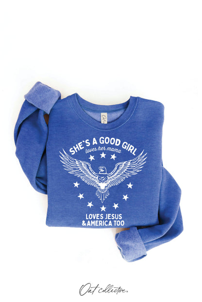 OAT COLLECTIVE - SHE'S A GOOD GIRL Graphic Sweatshirt - Pullover Style: DARK H. SAGE / M