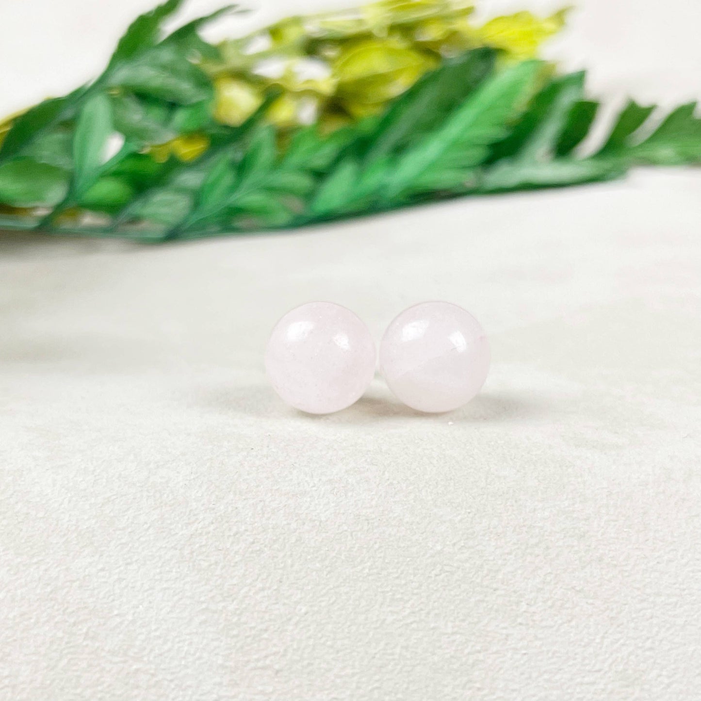 Ewelina Pas Jewelry - Silver 8mm Rose Quartz Orb Stud Earrings