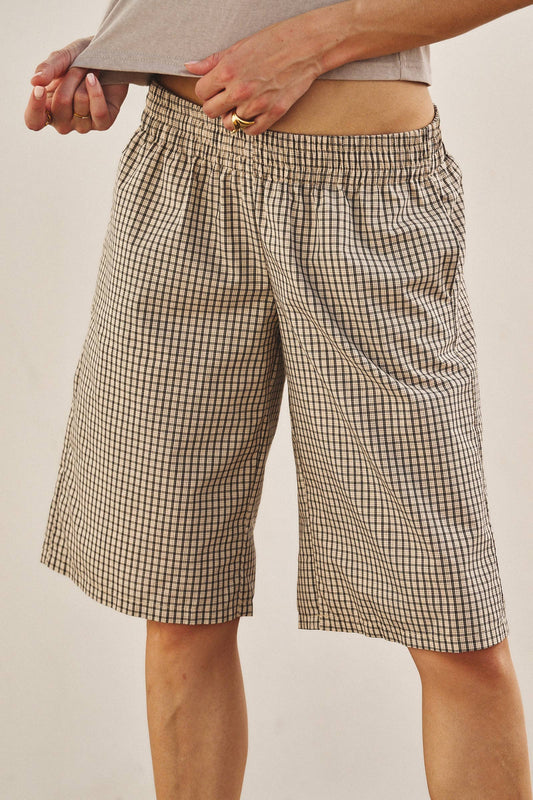 Urban Daizy - Classic Check Print Elastic Bermuda Shorts