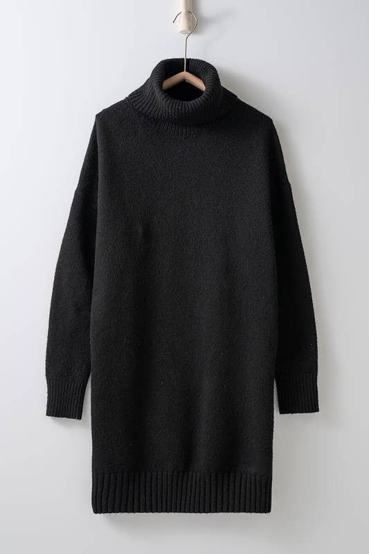 THICK TURTLENECK LOOSE FIT KNIT SWEATER DRESS