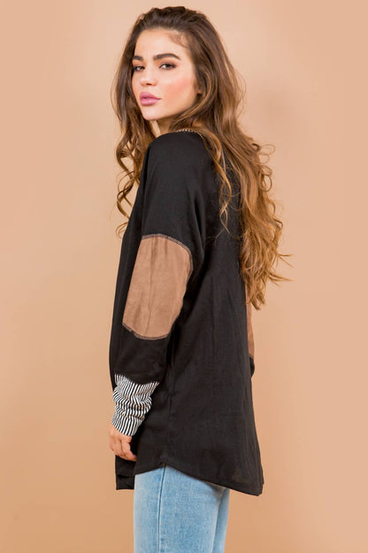 Orange Farm Clothing - Oversized Elbow Patch Tunic-2 Colors: BLACK / SMALL