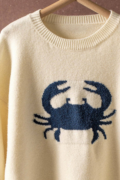 Urban Daizy - Crab Graphic Relaxed Knit Sweater