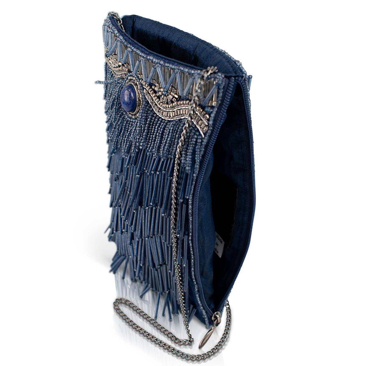 Mary Frances Accessories - True Blue Precious Stone with Fringe Crossbody Phone Handbag
