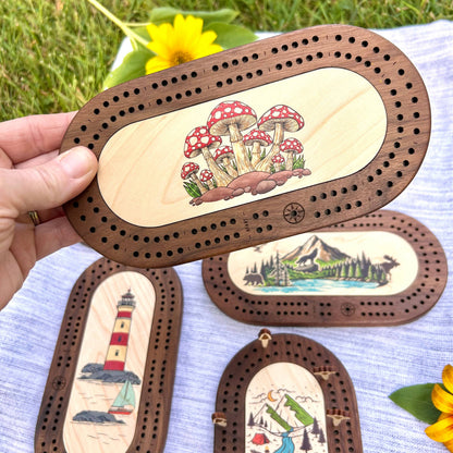 Cast & Carve - Deluxe Wildlife Mini Cribbage Board with Custom Pegs: We will enter text in customization box below / Lighthouse / Select Best Pegs For Us