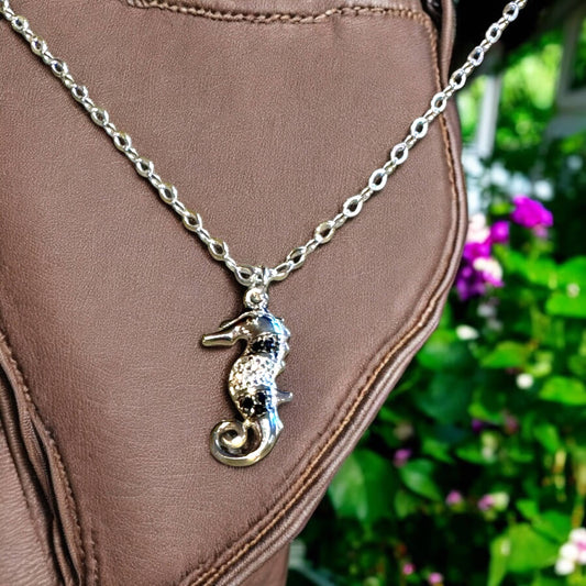 Jackie Gallagher Designs - Handmade Coastal Jewelry - Sterling silver seahorse Necklace with CZ's