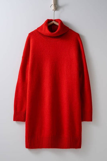 THICK TURTLENECK LOOSE FIT KNIT SWEATER DRESS