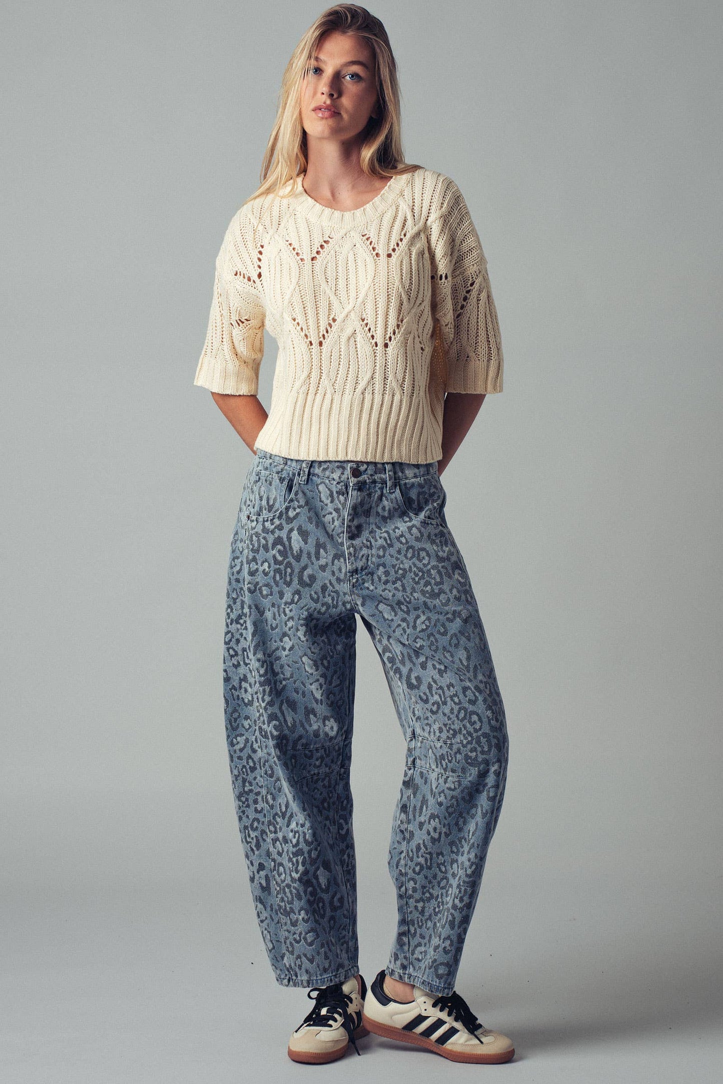 Urban Daizy - Leopard Print Relaxed Straight Denim Pants